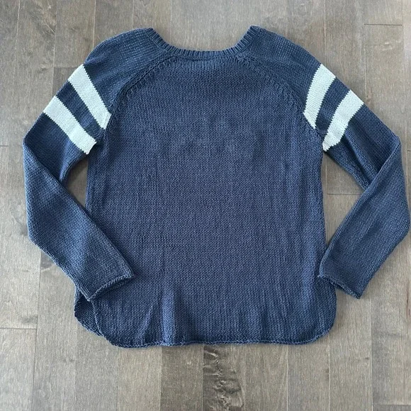Wooden Ships SALTY Sweater Loose Knit Striped Coastal Preppy Navy White M/L - Picture 7 of 7